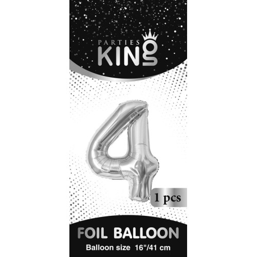 بالون رقم 4 فضي صغير 16 إنش