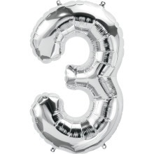 34 inch silver Number "3" Foil Balloon