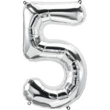 34 inch silver Number "5" Foil Balloon