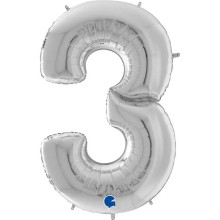 64 inch Number 3 Silver Jumbo Balloon