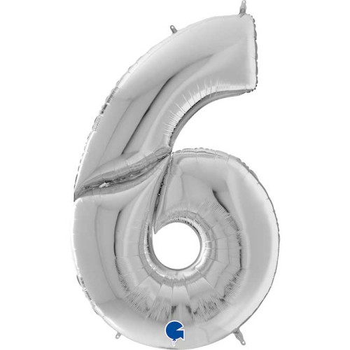 64 inch Number 6 Silver Jumbo Balloon