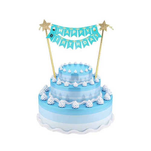 Paper cake decoration B&G Happy Birthday, light blue, 25 cm Paper cake decoration B&G Happy Birthday, light blue, 25 cm