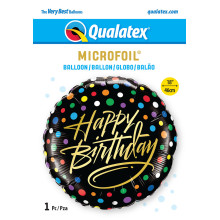 18 inch Birthday Gold Script & Dots balloon