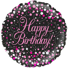 18 inch Sparkling Fizz Birthday Black & Pink Holographic balloon