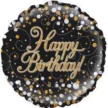 18 inch Sparkling Fizz Birthday Black and Gold Holographic balloon