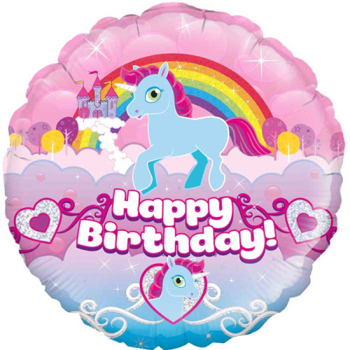 18 inch Unicorn Rainbow Birthday Holographic balloon