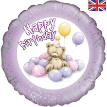 18 inch Cute Bear Happy Birthday Lilac balloon