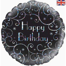 18 inch Birthday Black Swirls Holographic balloon