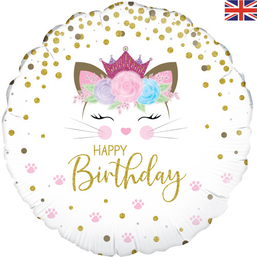 18 inch Floral Kitten Birthday Holographic balloon