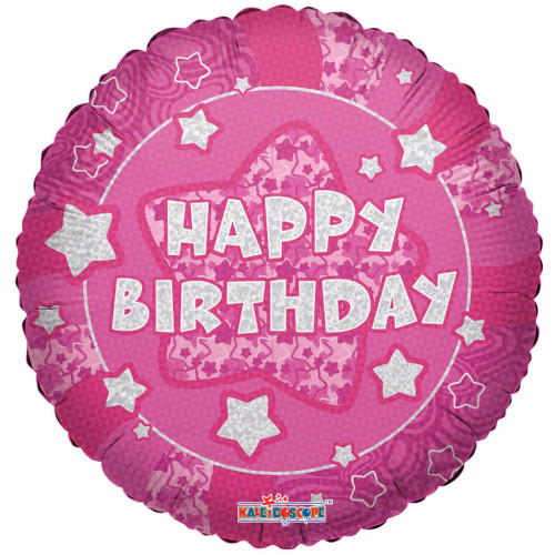 18 inch HOLOGRAPHIC PINK HAPPY BIRTHDAY