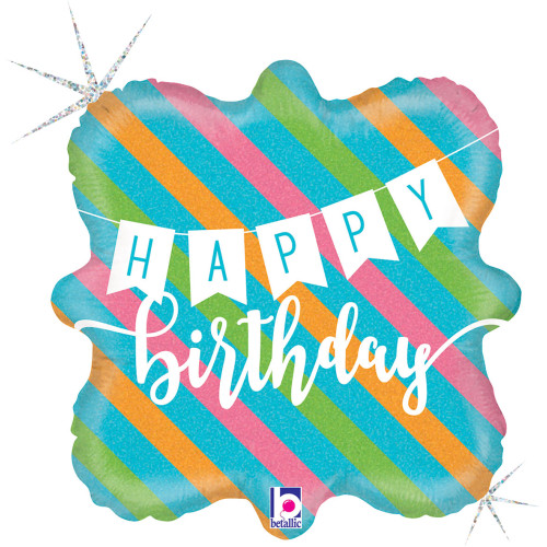 18 inch Birthday Banner & Stripes balloon