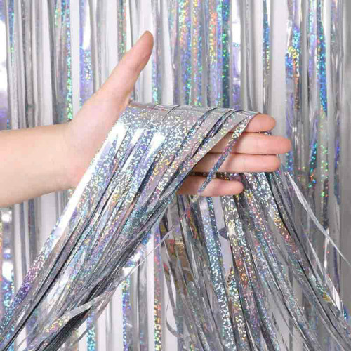 Silver holographic foil curtain 2.4x1.0 m