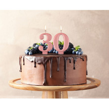 Birthday candle number 3, metallic rosegold, 8.0 cm