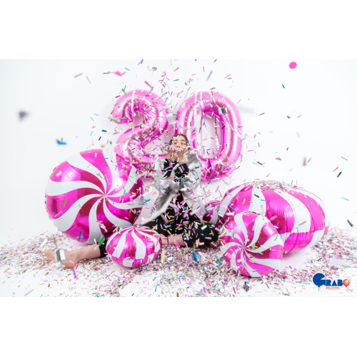 18 inch Swirly White-Fuxia Foil balloon 18 inch Swirly White-Fuxia Foil balloon