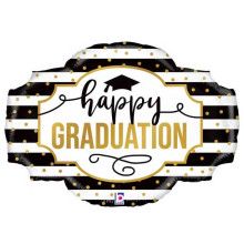 32 inch Black and White Stripe Graduation Foil balloon