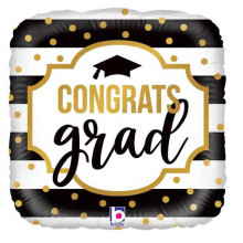 بالون تخرج ابيض واسود وذهبي 18 إنش