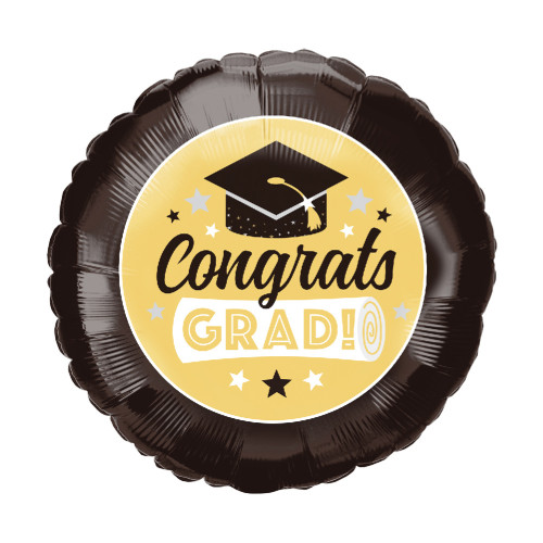 18 inch Congratulations GRAD! Foil Balloon - Black & Gold - Party Decoration 18 inch Congratulations GRAD! Foil Balloon - Black & Gold - Party Decoration