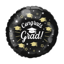 Black & Gold Graduation Cap Foil Balloon - "Congrats Grad!"18 inch