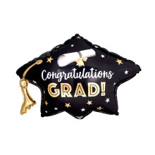 28 inch Graduation Cap Foil Balloon with Diploma - "Congratulations GRAD!"