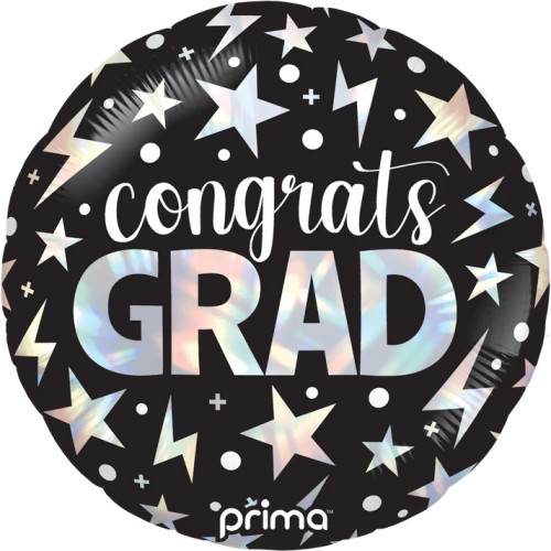 18 inch Congrats Grad Holographic Stars & Lightning Bolts Foil balloon