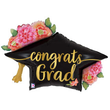 41 inch Watercolor Floral Grad Hat Foil balloon