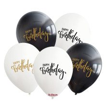 12 inch B&W Happy Birthday Balloons 25 pcs