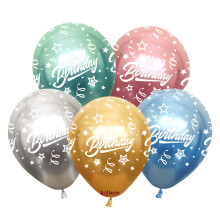 12 inch Happy Birthday Chrome Confetti Balloons 25 pcs