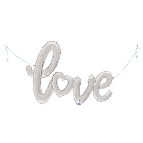 47 inch Silver Love Script Foil balloon