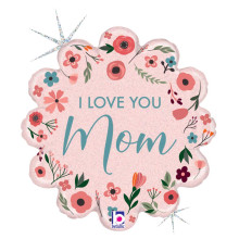18 inch Mint Love You Mom Foil, Holographic Foil balloon
