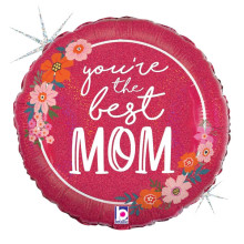 18 inch Floral Best Mom Foil, Holographic Foil balloon