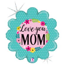 18 inch Glittering Floral Love You Mom Foil balloon