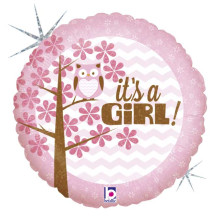 18 inch It's a Girl Baby Owl Foil balloon