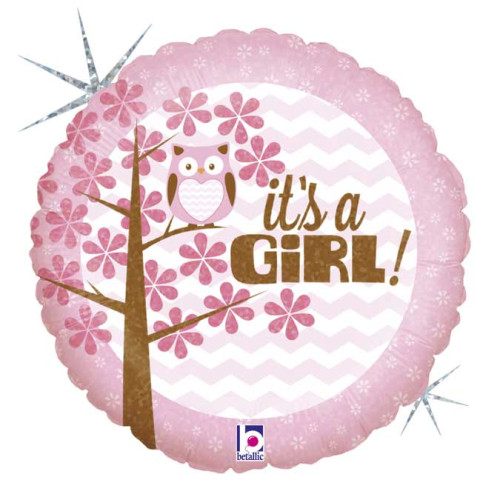18 inch It's a Girl Baby Owl Foil balloon