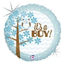 18 inch It's a Boy Baby Owl Foil balloon