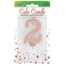 Sparkling Fizz No.2 Birthday Candle 7.5cm Rose Gold