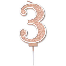 Sparkling Fizz No.3 Birthday Candle 7.5cm Rose Gold