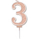 Sparkling Fizz No.3 Birthday Candle 7.5cm Rose Gold