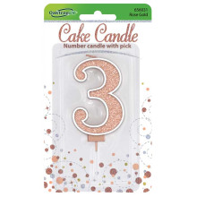 Sparkling Fizz No.3 Birthday Candle 7.5cm Rose Gold