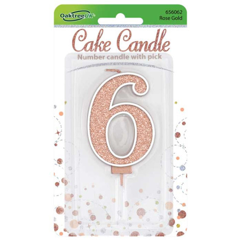 Sparkling Fizz No.6 Birthday Candle 7.5cm Rose Gold