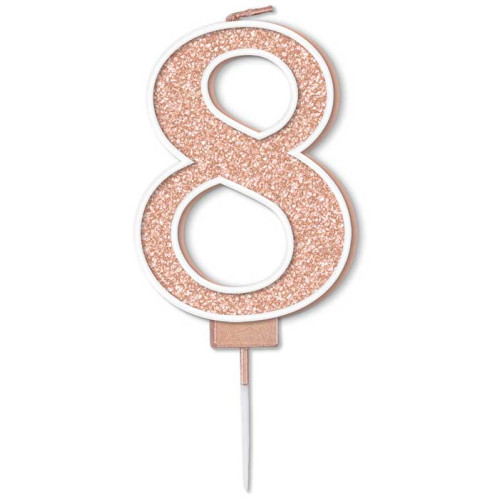 Sparkling Fizz No.8 Birthday Candle 7.5cm Rose Gold Sparkling Fizz No.8 Birthday Candle 7.5cm Rose Gold