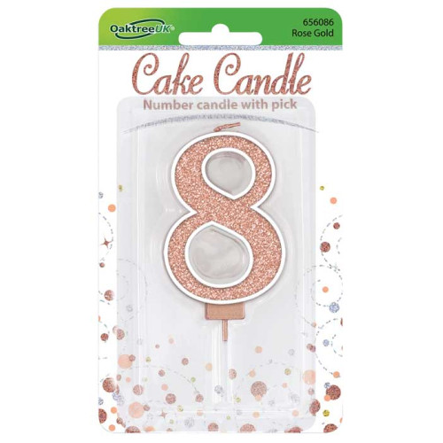 Sparkling Fizz No.8 Birthday Candle 7.5cm Rose Gold Sparkling Fizz No.8 Birthday Candle 7.5cm Rose Gold
