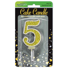 شمعة عيد ميلاد قلتر ذهبي رقم (5)