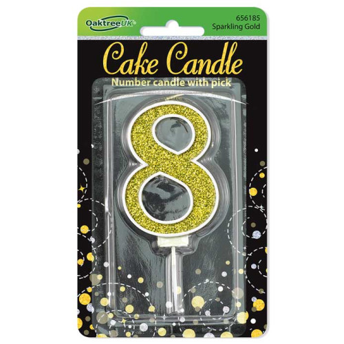 شمعة عيد ميلاد قلتر ذهبي رقم (8)