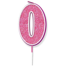 Glitter No.0 Birthday Candle 7.5cm Pink/Silver Glitter