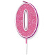 Glitter No.0 Birthday Candle 7.5cm Pink/Silver Glitter