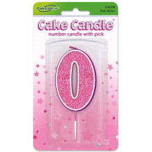Glitter No.0 Birthday Candle 7.5cm Pink/Silver Glitter Glitter No.0 Birthday Candle 7.5cm Pink/Silver Glitter