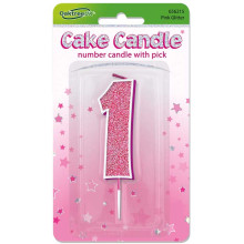 Glitter No.1 Birthday Candle 7.5cm Pink/Silver Glitter Glitter No.1 Birthday Candle 7.5cm Pink/Silver Glitter