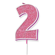 Glitter No.2 Birthday Candle 7.5cm Pink/Silver Glitter