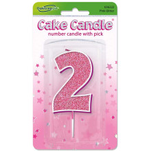 Glitter No.2 Birthday Candle 7.5cm Pink/Silver Glitter Glitter No.2 Birthday Candle 7.5cm Pink/Silver Glitter