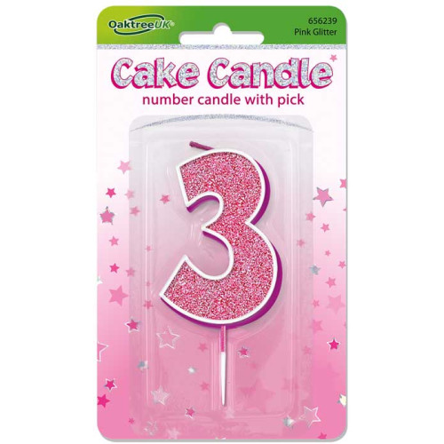 Glitter No.3 Birthday Candle 7.5cm Pink/Silver Glitter Glitter No.3 Birthday Candle 7.5cm Pink/Silver Glitter